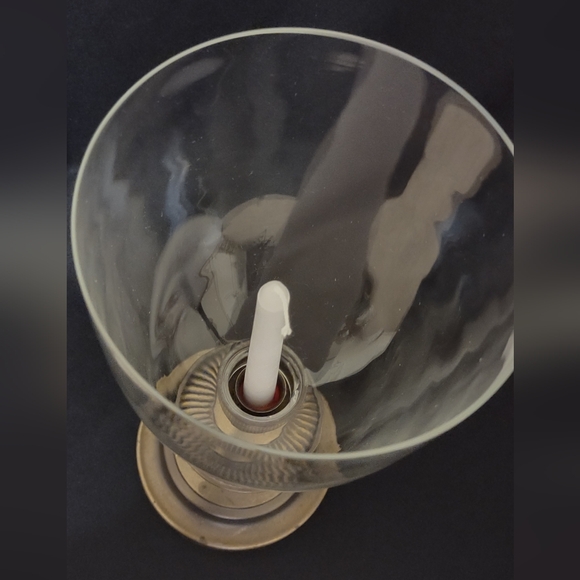 Vintage Hurricane Glass and Brass Tone Metal Candle Holder - Picture 3 of 7